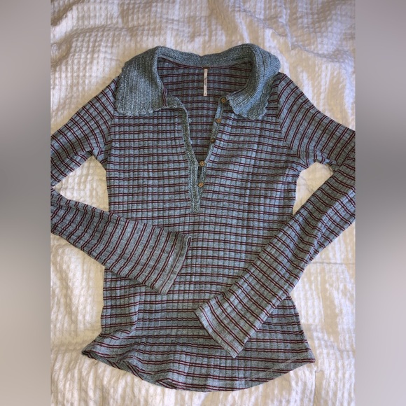 Free people knit collared, long sleeve T-shirt - Picture 2 of 6
